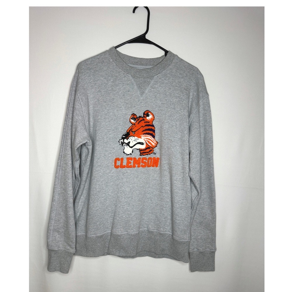 Hillflint Sweatshirt Clemson Tigers Gray Chenille Patch Pullover Unisex Medium